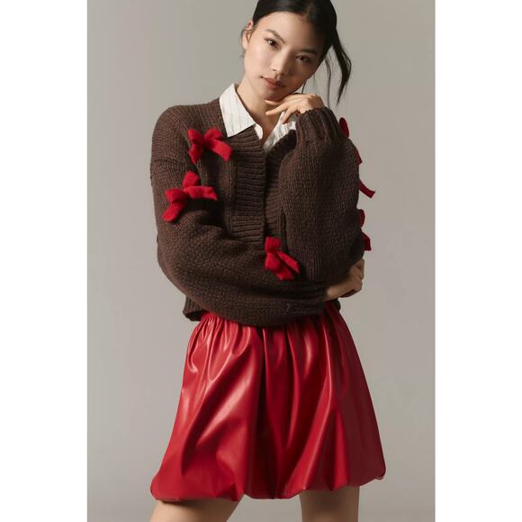 nwt ANTHROPOLOGIE MAEVE sz One Size Alicia Bow Cropped Cardigan Sweater - Picture 2 of 5